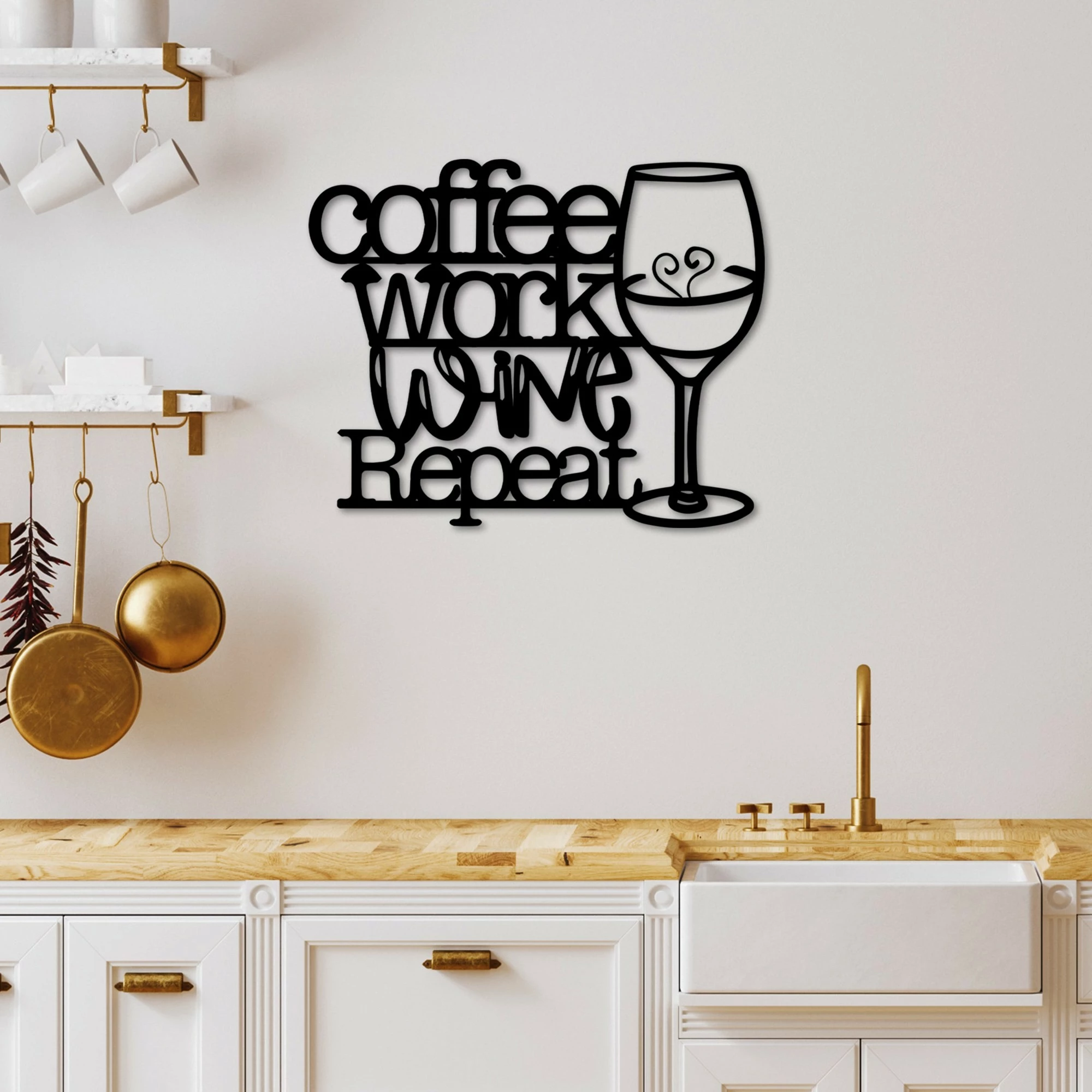 Aksesor dekorativ metalik për mur, Wallity, Coffee Repeat