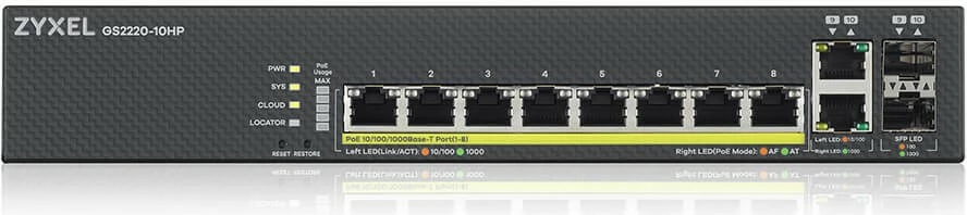 Switch i menaxhuar Zyxel GS2220-10HP, 8xGbE, PoE, 1 vit NCC Pro Pack, i zi