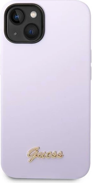 Mbështjellës Guess GUHCP14SSLSMU për iPhone 14 6.1", silikon, Vintage Gold Logo, vjollcë