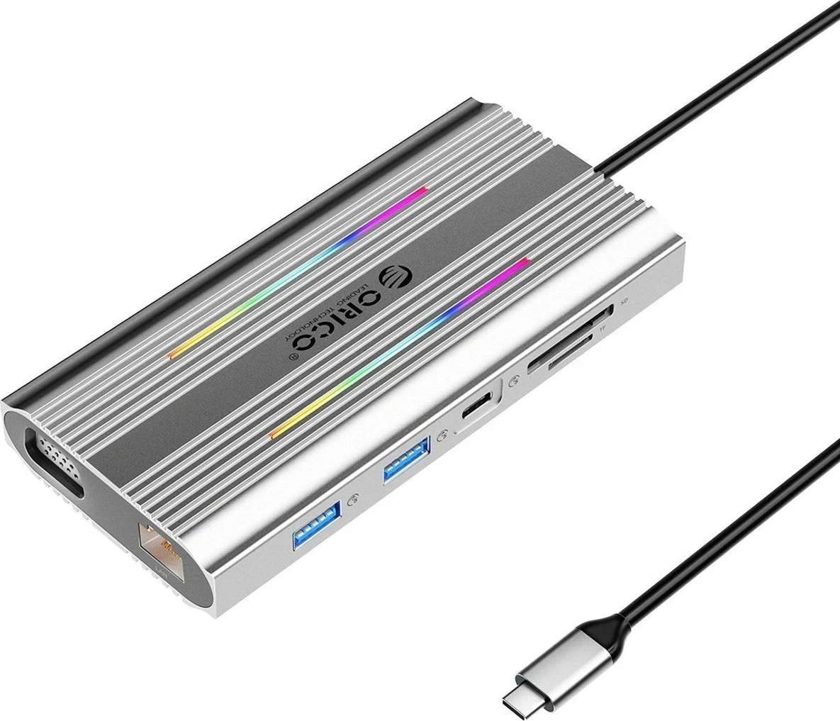 Kasë Orico USB-C 12w1 XDR-X1, 2xUSB-A, 1xUSB-C PD 100W, 2x HDMI 4K 60Hz, 1x VGA, 1x RJ45 Gigabit, gri