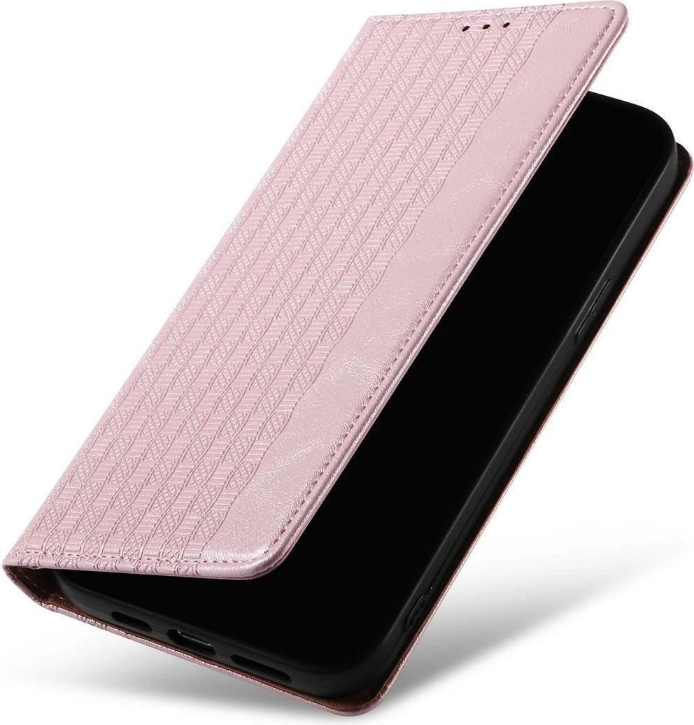 Mbështjellës Hurtel Magnet Strap Case për iPhone 14, flip wallet me rrip dore, rozë