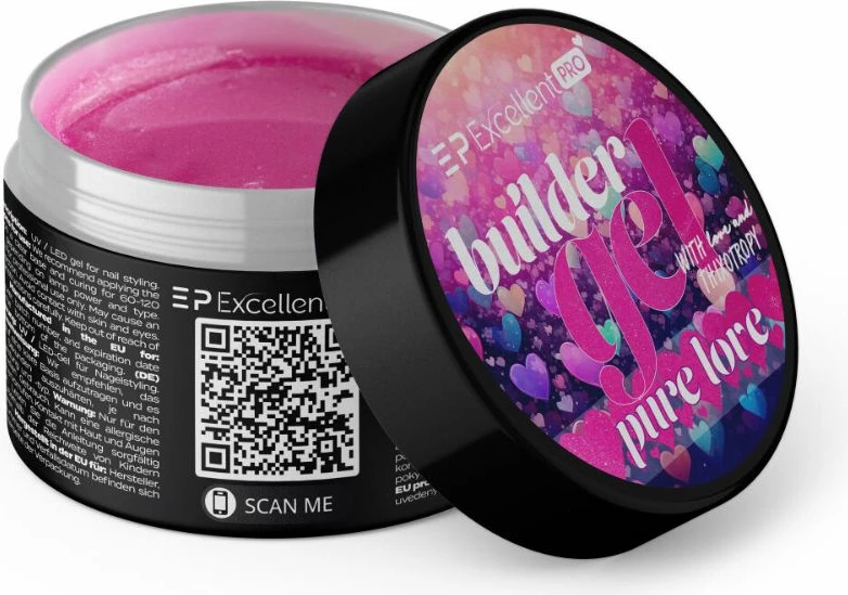 Xhel ndërtues për thonj për femra Excellent PRO Thixotropy With Effect Pure Love, 15g