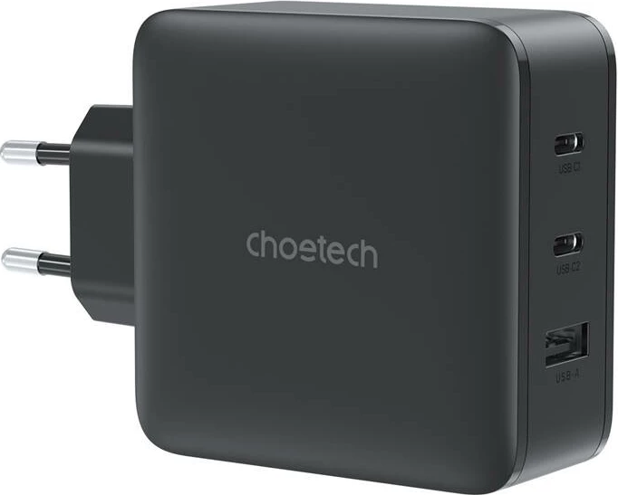 Kasë karikues Choetech PD8005, 100W, GaN, 2x USB-C, 1x USB-A, e zezë