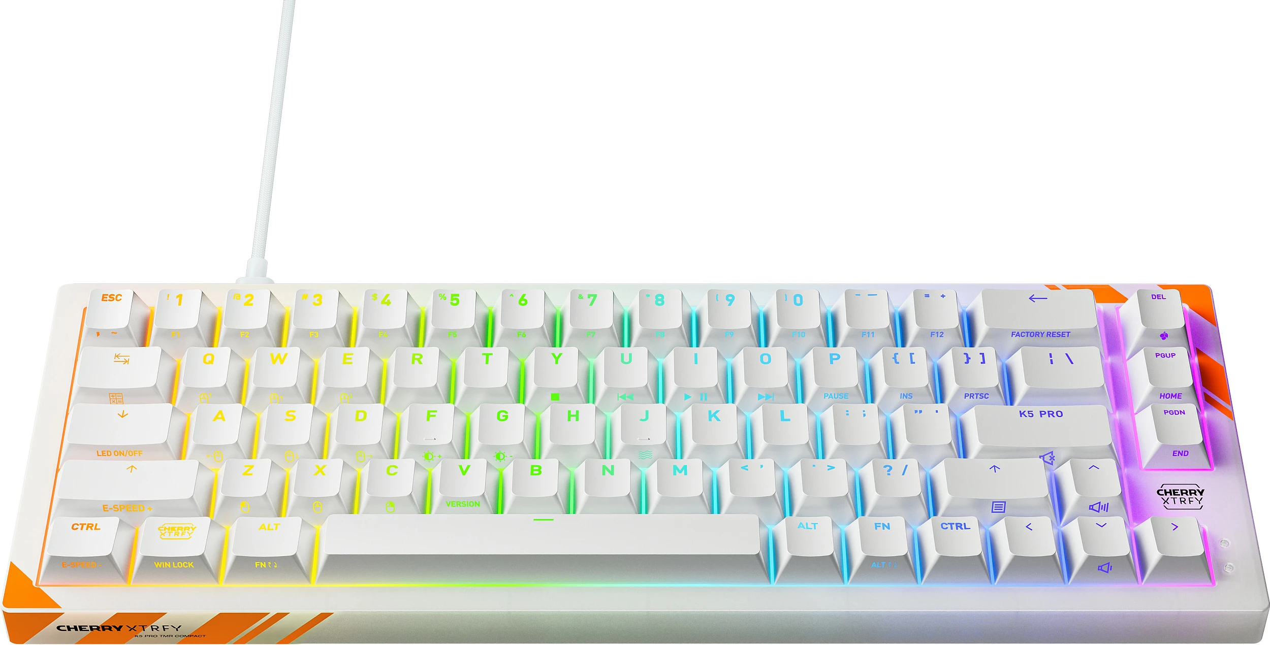 Tastierë mekanike Cherry K5 PRO TMR Compact, USB me kabllo, 65%, RGB, QWERTY US, Orange/White