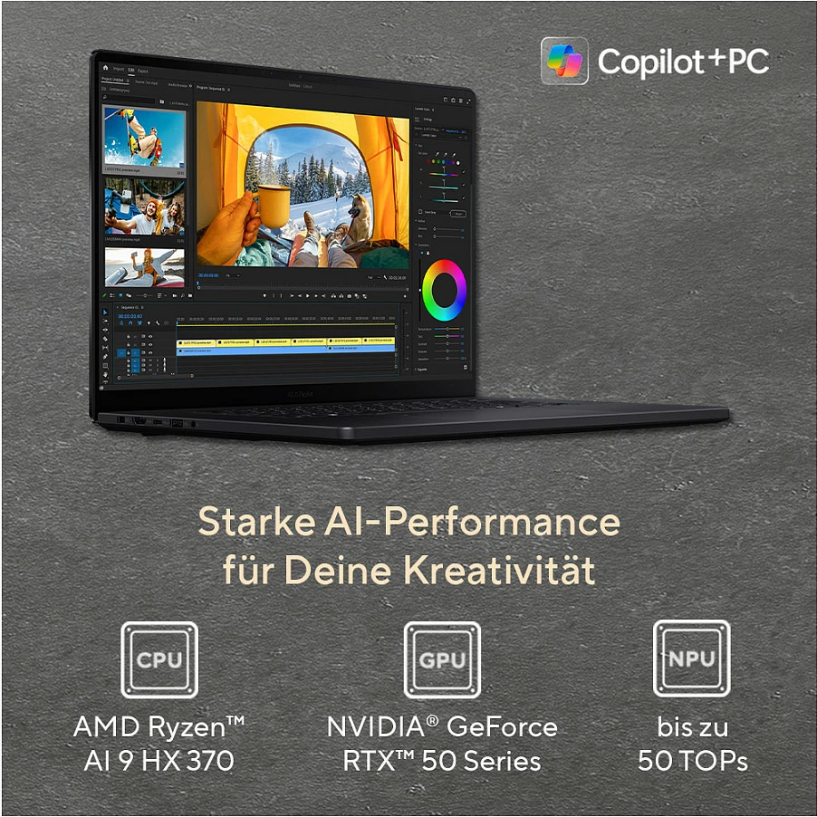 Laptop ASUS ProArt P16 H7606WW-SE002X, 16" OLED Touch 3840x2400, Ryzen AI 9 HX, 64GB RAM, 2TB SSD, GeForce RTX 5080 16GB, Nano Black