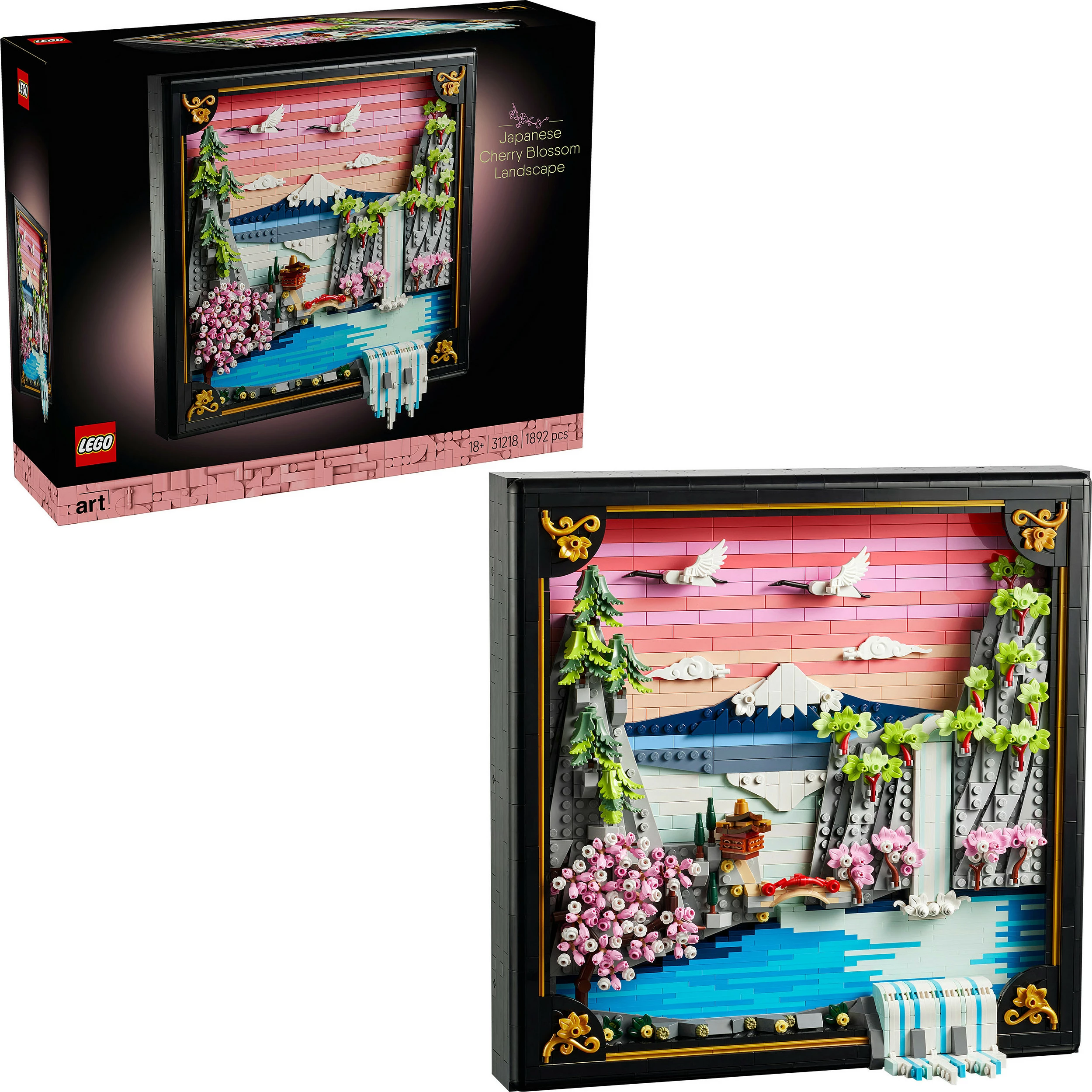 Set ndërtimi LEGO Art 31218 Japanese Cherry Blossom Landscape, 1892 copë, dekor muri 3D, Multikolor
