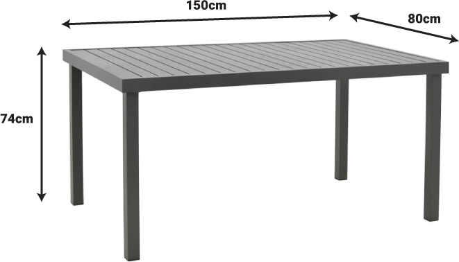 Set tavoline me 6 karrige Naoki-Kliton II, alumin anthracite, ratan PE, ngjyrë e zezë, 150x80x74cm