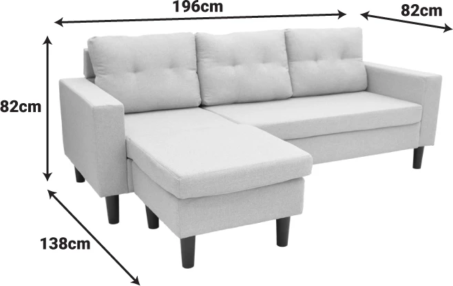 Këndore e kthyeshme Maneli, material stof, e zezë, 196x138/77x82cm