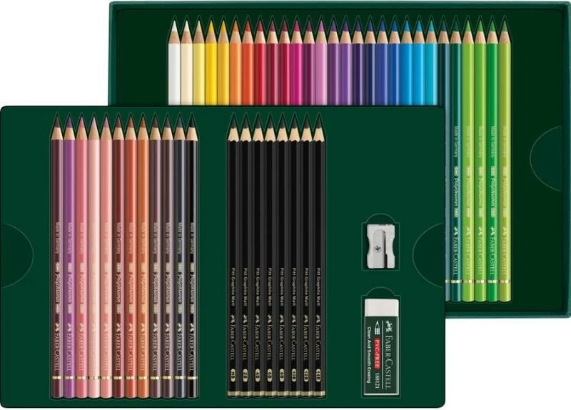 Set lapsa ngjyrash Faber-Castell Polychromos FC-210054, 40 lapsa ngjyrash + 8 Pitt Graphite Matt, jeshile