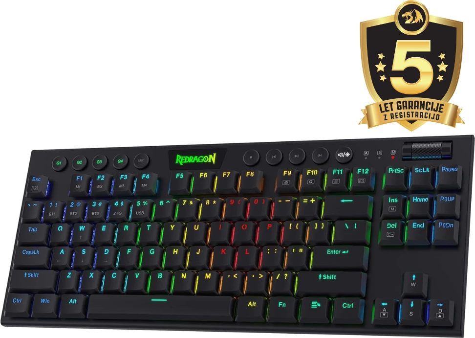 Tipkovnicë mekanike Redragon Horus TKL Pro K621RGB-PRO, tri-mode USB-C/2.4G/BT, Red switch, RGB, low-profile, 87 taste, e zezë