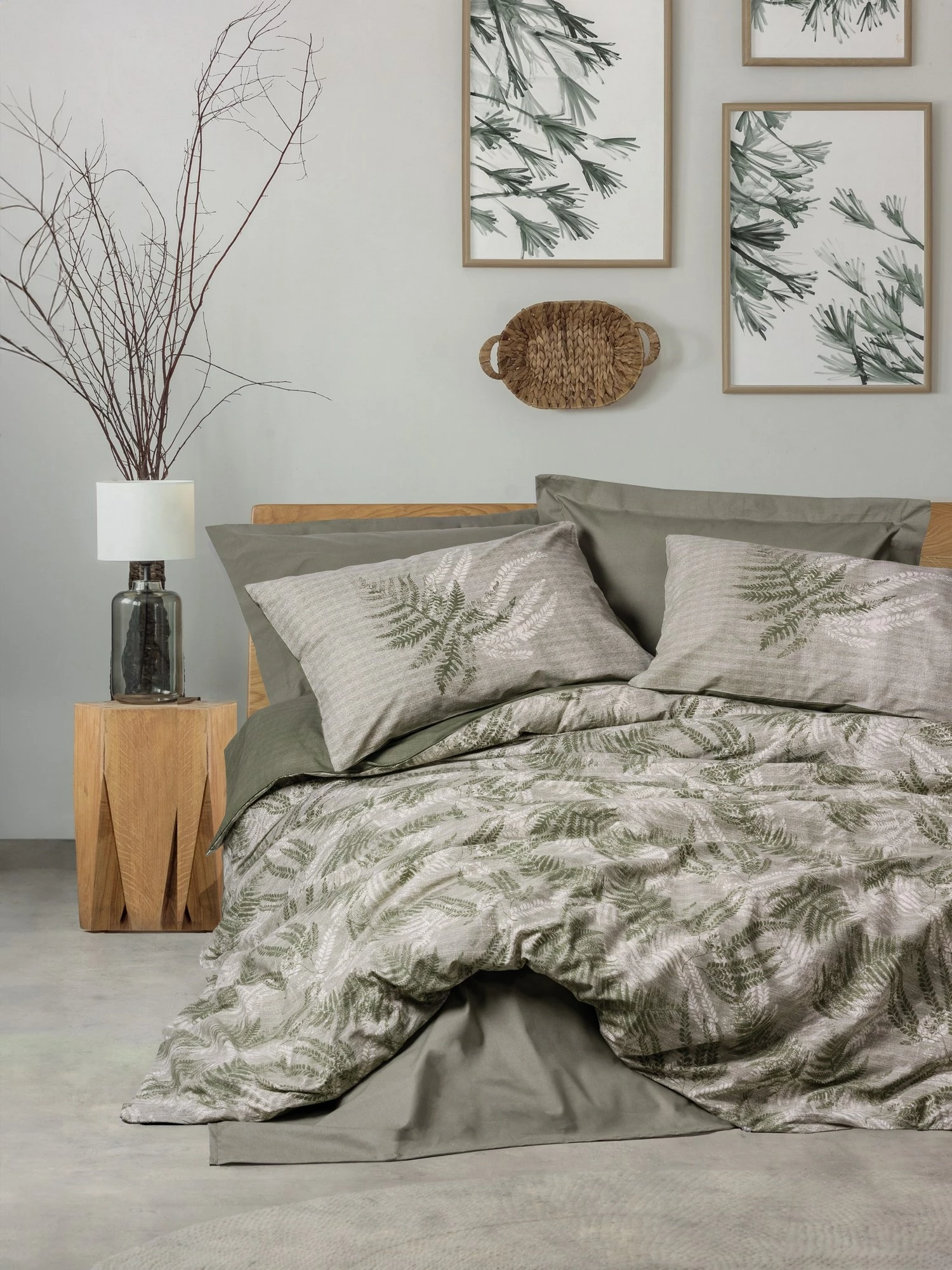 Set mbulesë për jorgan dopio, ngjyrë kaki, L'Essentiel Linge de Maison, Frond