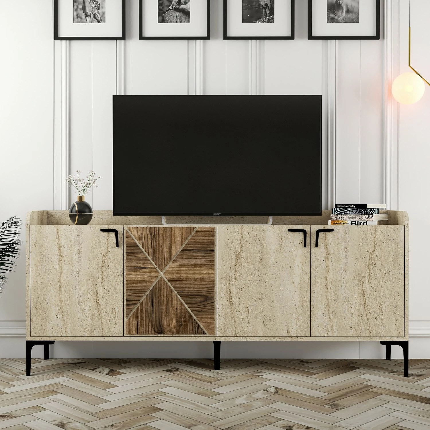 Konsol Hanah Home, Venedik, ngjyrë arre dhe travertin