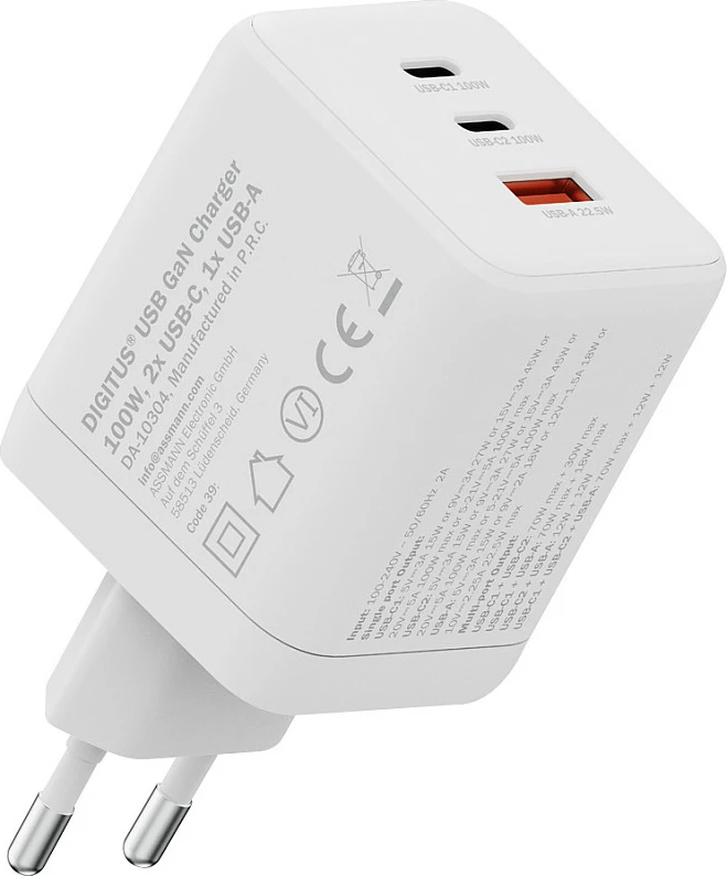 Karikues USB Digitus GaN 100W, 2x USB-C, 1x USB-A, i bardhë