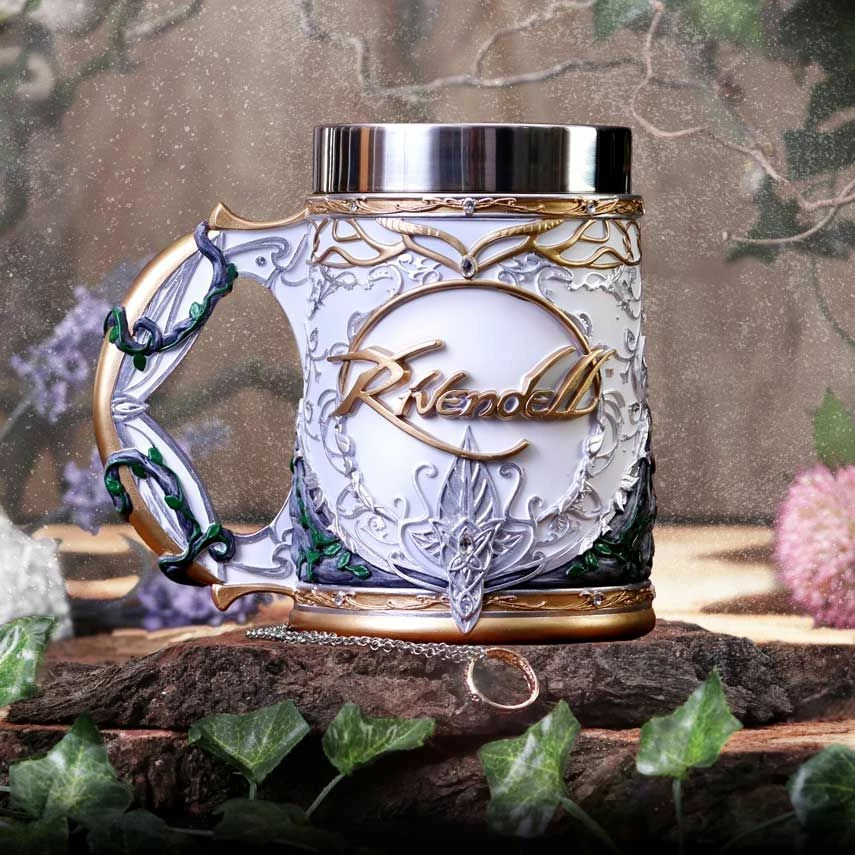 Mug NEMESIS NOW Rivendell (Lord of the Rings), resin e pikturuar me dorë, bardhë/ari/jeshile