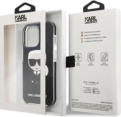 Mbështjellës Karl Lagerfeld KLHCP13LTPEIKK për iPhone 13 Pro/13 6.1", i fortë, i zi Iconik Karl