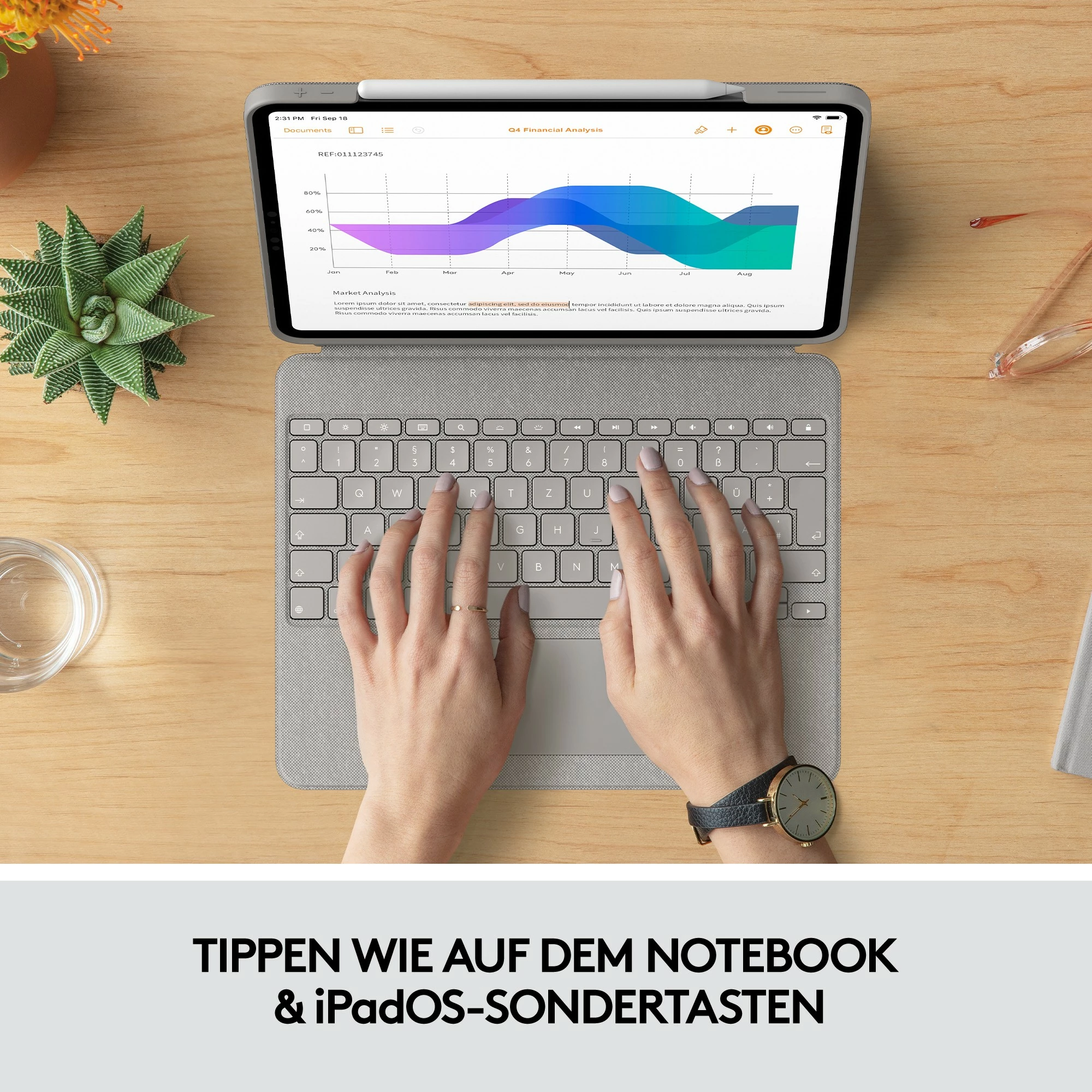Tastierë me trackpad Logitech Combo Touch, QWERTY UK International, për iPad Pro 12.9, sand