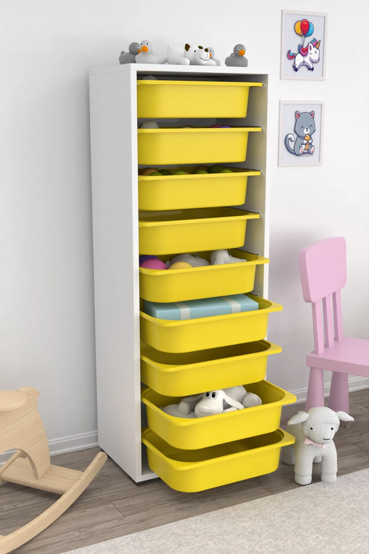 Dollap multifunksional Hanah Home, Zola 9N, bardhë-verdhë