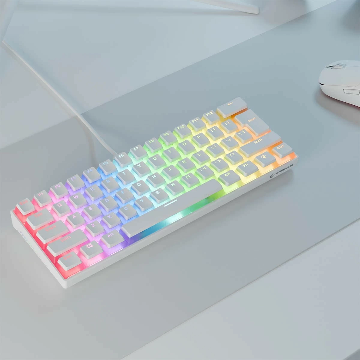 Tastierë gaming Rampage Radiant K11, 60%, RGB, Blue Switch, e bardhë