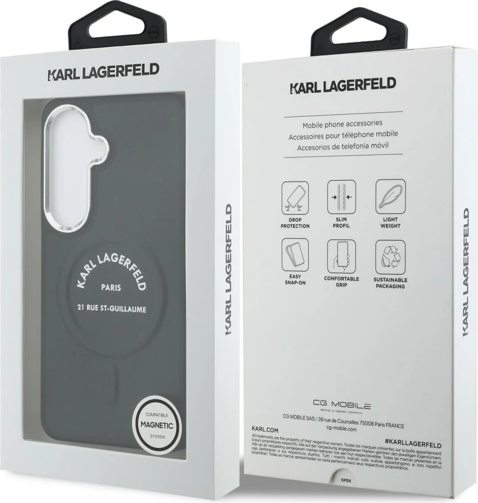 Mbështjellës Karl Lagerfeld Embossed RSG Logo MagSafe për Samsung Galaxy S26, i zi, në kuti