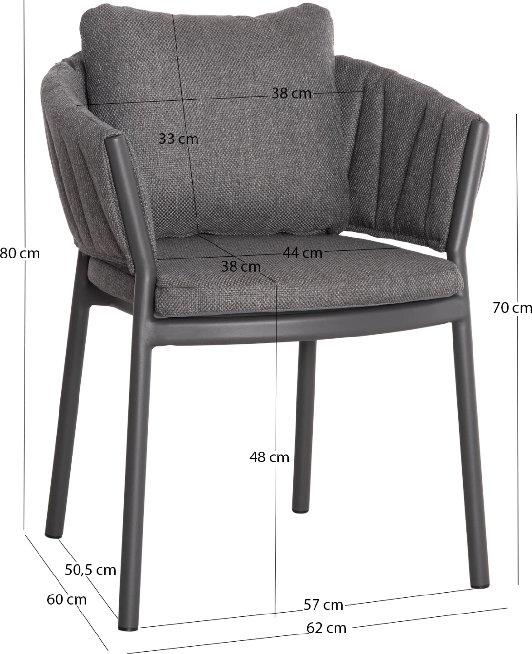 Karrige ngrënieje SHANKS, alumin, material OLEFIN, ngjyrë gri e errët, 62x60x75-80cm