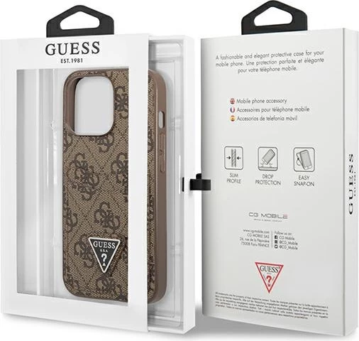 Mbështjellës Guess 4G Triangle Logo me xhepa për karta, për iPhone 13/13 Pro, Kafe