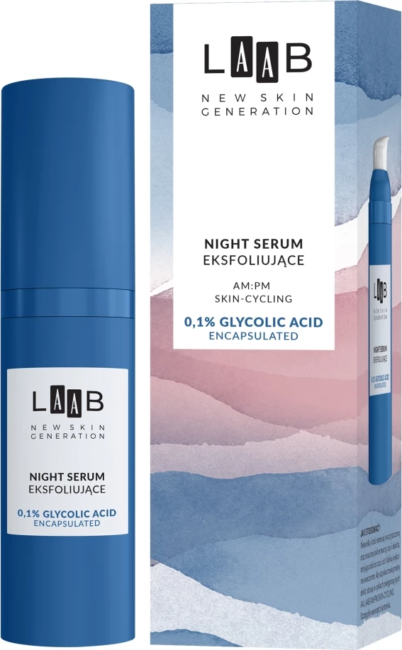 Serum nate eksfoliues për femra AA LAAB AM:PM Night Serum Exfoliating 0.1% Encapsulated Glycolic Acid, 30ml