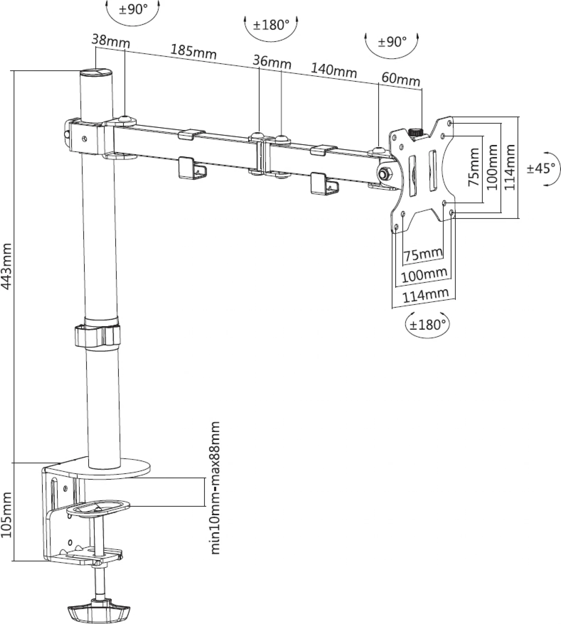 Mbajtës tavoline për monitor Art L-01X 13-32\" VESA 75x75/100x100 max 8 kg, i zi