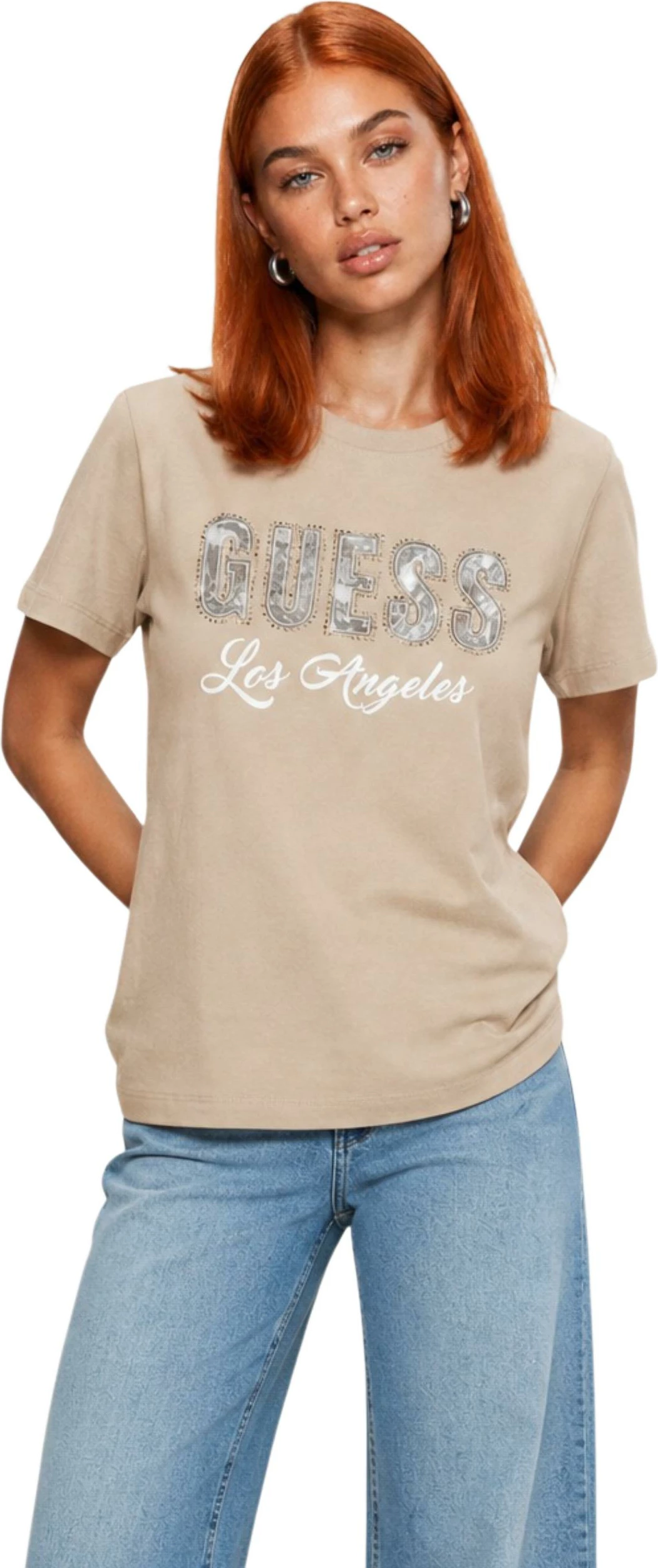 Maicë për femra Guess SS CN Snake Script R W6YI30 K4349, bezhë e errët [Madhësia: M]