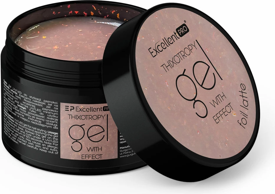 Xhel ndërtues për thonj për femra Excellent PRO Thixotropy Gel With Effect Foil Latte, 15g