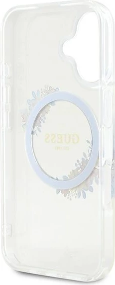 Mbështjellës Guess Flowers Wreath MagSafe për iPhone 16, Transparent