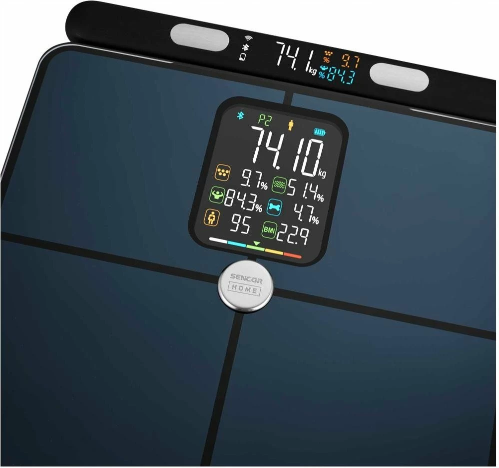 Peshore fitness me Bluetooth Sencor SBS 9102BK, analizë kompozimi trupor, xham i kalitur 6 mm, saktësi 100 g, bateri 4xAAA, e zezë
