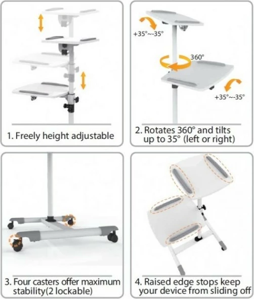 Tavolinë mobile për projektor Techly 309593, dy rafte, e bardhë
