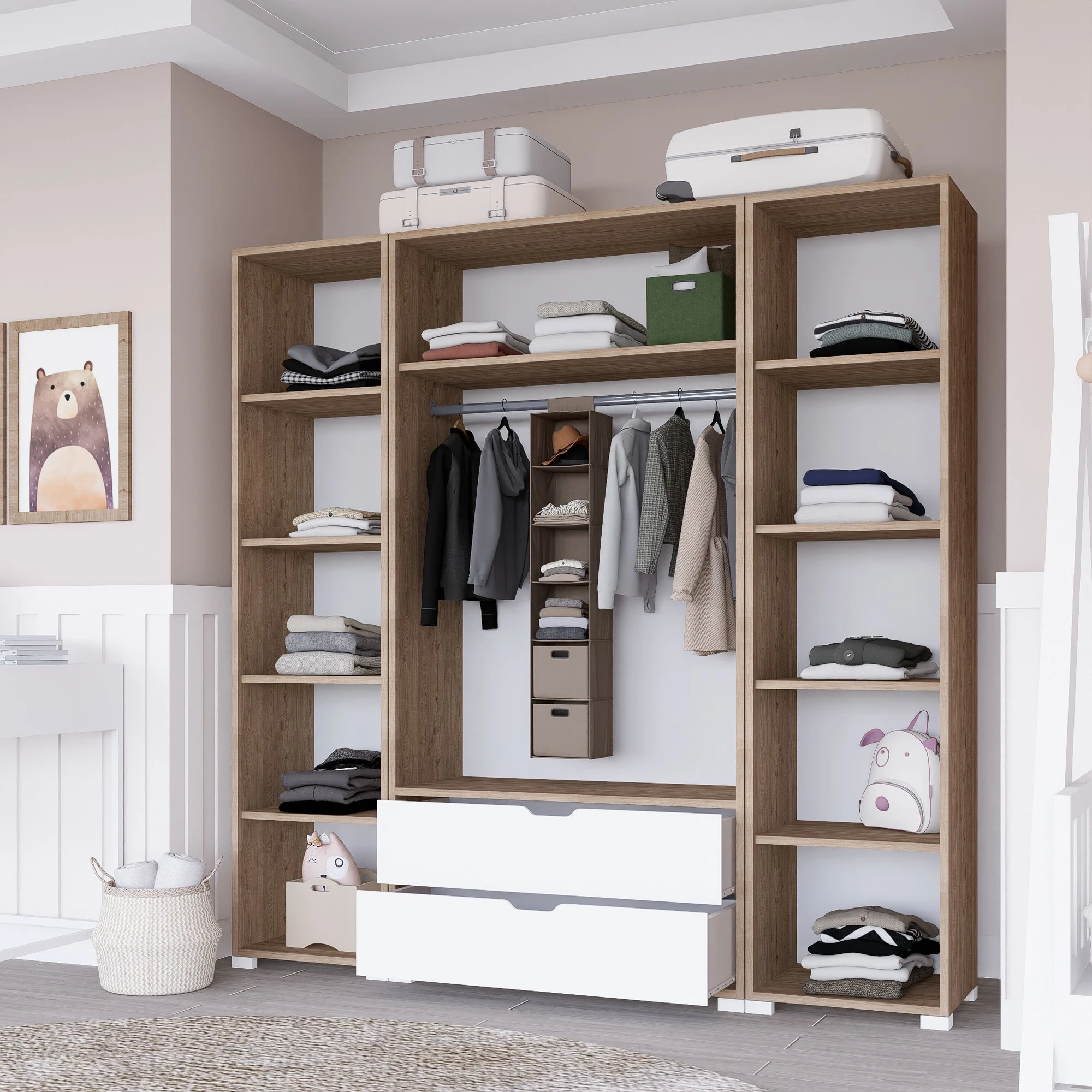 Dollap Hanah Home, Nisan 1600-024, ngjyrë arrë e çelët dhe e bardhë