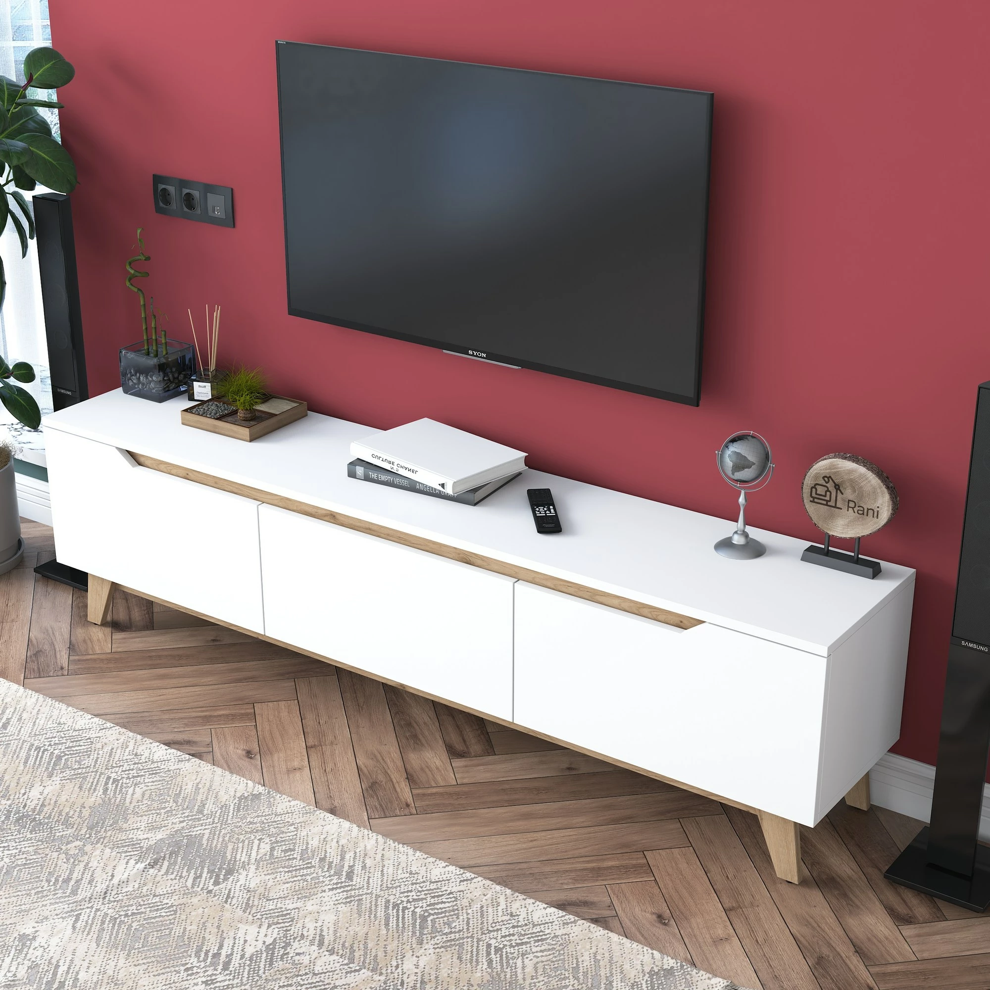 Komodë TV Hanah Home, D1 - 2472, ngjyrë e bardhë dhe arre