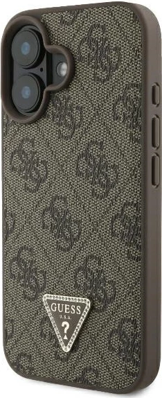 Mbështjellës Guess për iPhone 16, lëkurë, crossbody, kafe