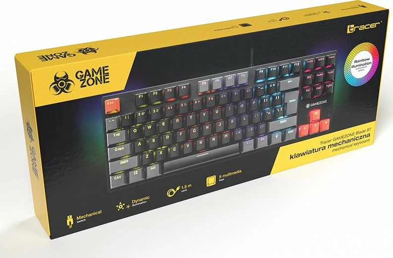 Tastierë mekanike Tracer Gamezone Blade 87 (TRAKLA47374), TKL 80%, RGB, USB me kabllo 1.5 m, e zezë