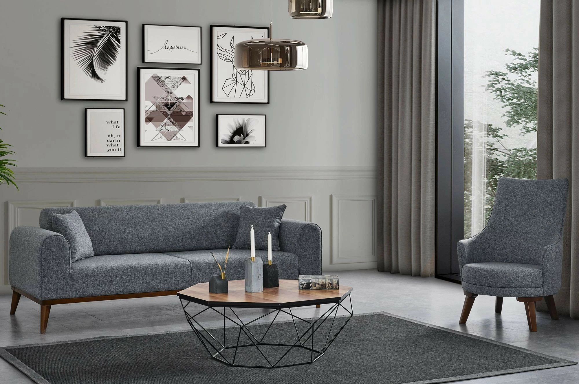 Karrige Wing Atelier del Sofa, Cofi, gri e çelët