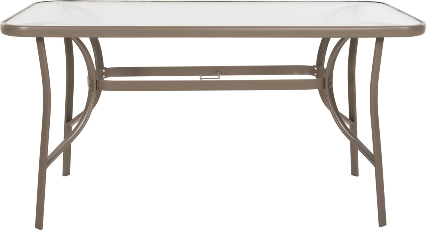 Tavolinë BRUNO FH5106.04 metalike, ngjyrë shampanjë, me sipërfaqe tavoline prej xhami të kalitur, 140x80x71 cm