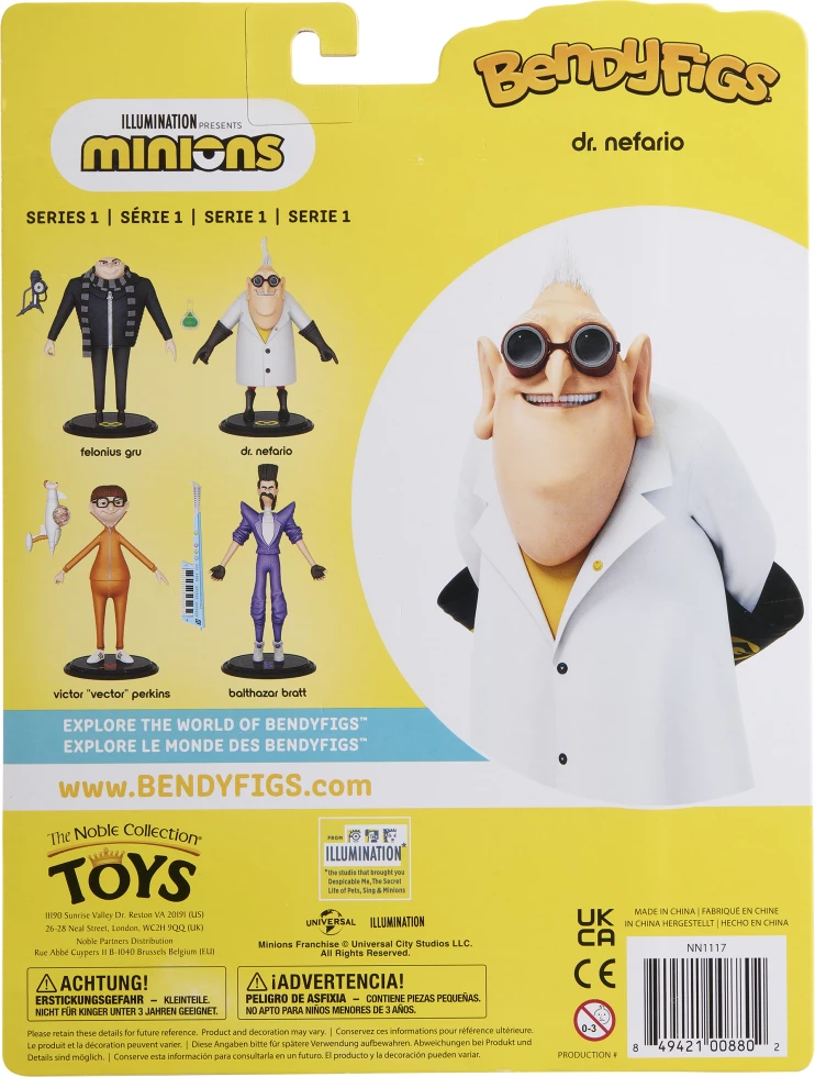 Figurinë fleksibile Noble Collection Bendyfigs Universal Minions Dr. Nefario 18.4 cm, me stand dhe gotë laboratorike