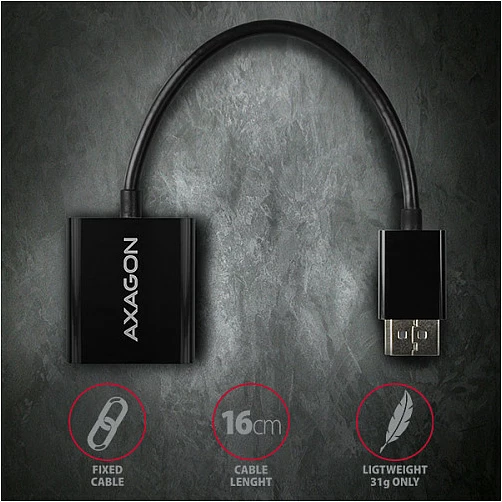 Adapter DisplayPort në VGA Axagon RVD-VGN, WUXGA, i zi