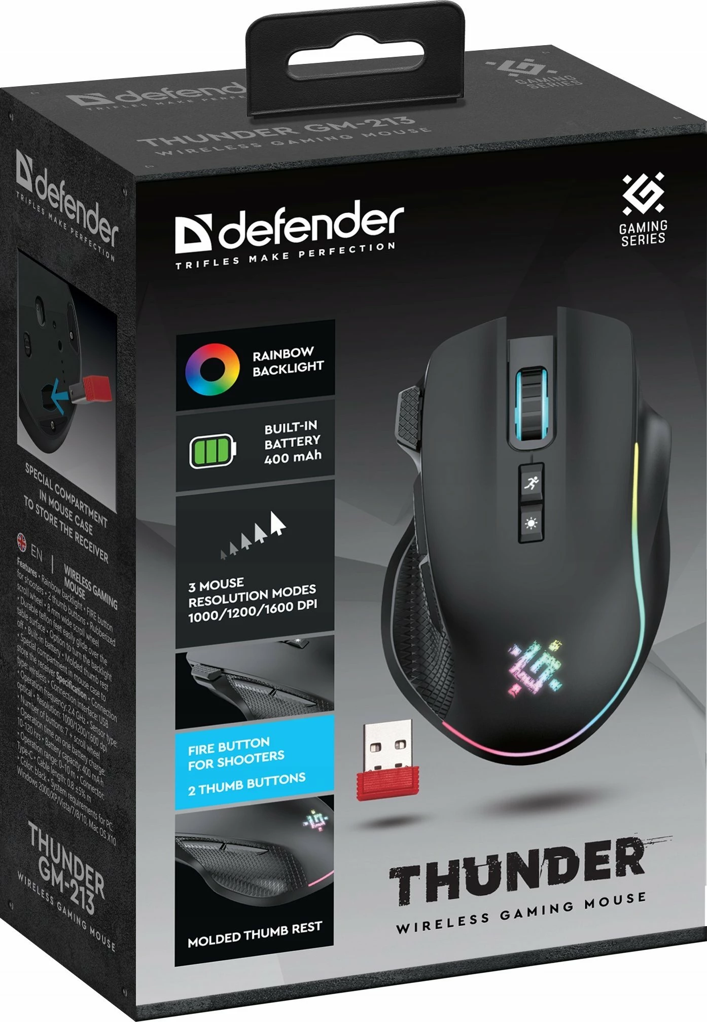 Maus Defender THUNDER GM-213 (52213), wireless 2.4GHz, 1600 DPI, RGB, i zi
