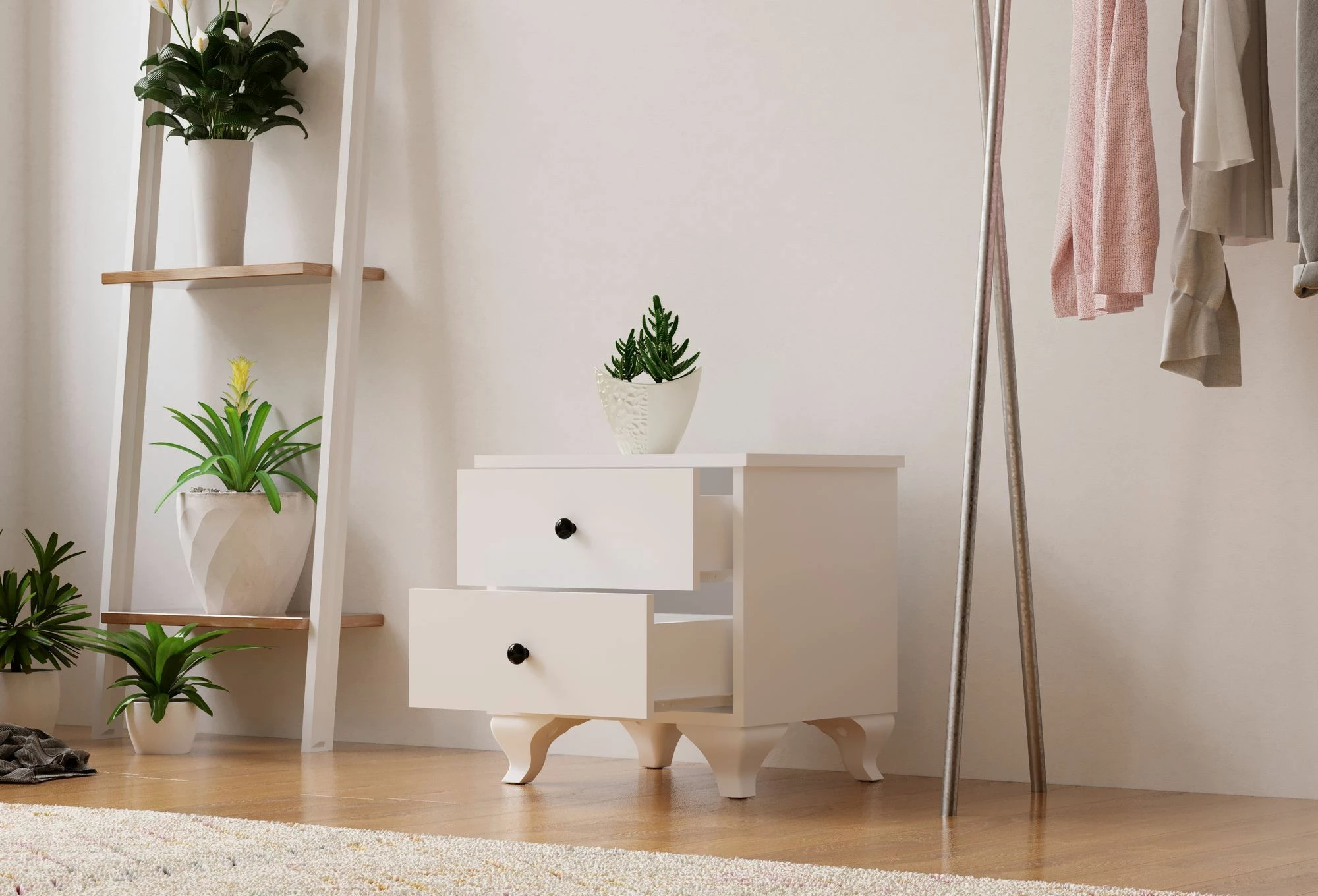 Komodinë nate, Skye Decor, Rb-070, ngjyrë e bardhë mat