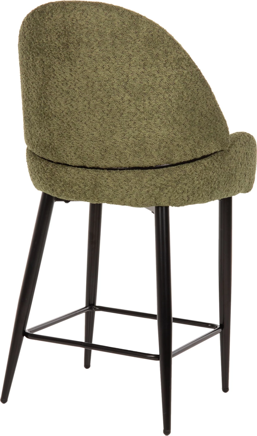 Karrige për bar, lartësi mesatare, FH8586.03, pëlhurë boucle jeshile, këmbë metali të zeza, 55x62x105H cm, set prej 2 copë