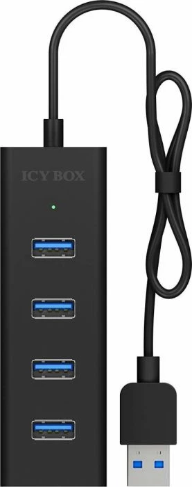 Hub USB ICYBOX IB-HUB1409-U3, 4 porta USB-A 3.0, deri 5 Gb/s, me kabllo USB-A në USB-A, i zi