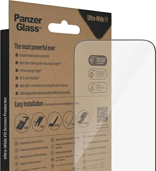 Mbrojtës xhami PanzerGlass Ultra-Wide Fit me EasyAligner për iPhone 14 Pro, Antibakterial
