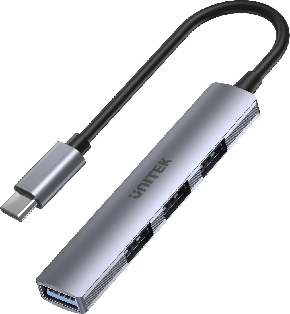 HUB USB-C Unitek H1208B, 3x USB-A 2.0, 1x USB-A 5 Gbps, Alumini, Gri/Argjend