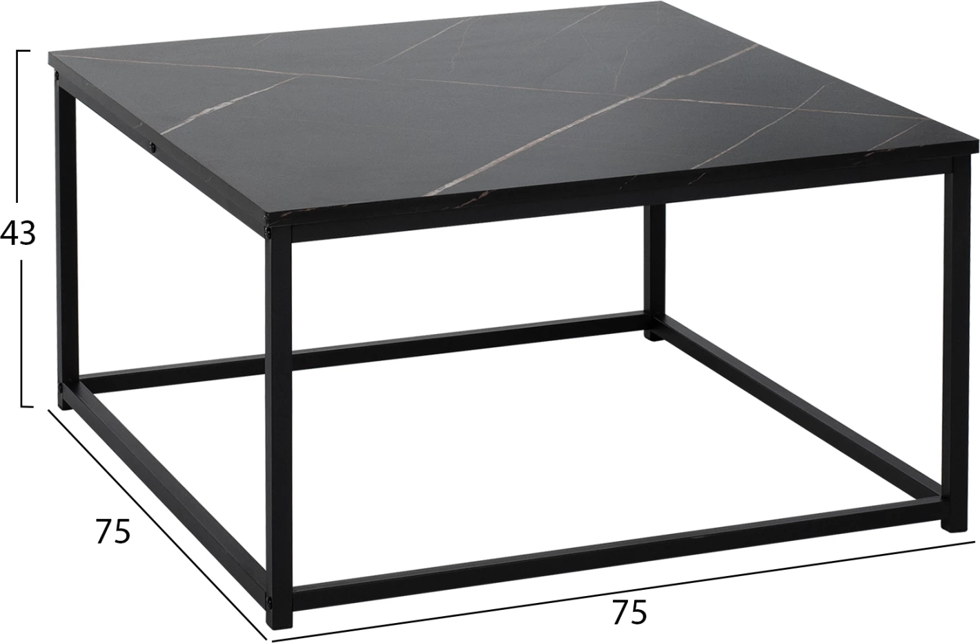 Tavolinë kafeje BRAYLEN FH8942.13 katrore me melaminë pamje mermeri të zi 75x75x43H cm