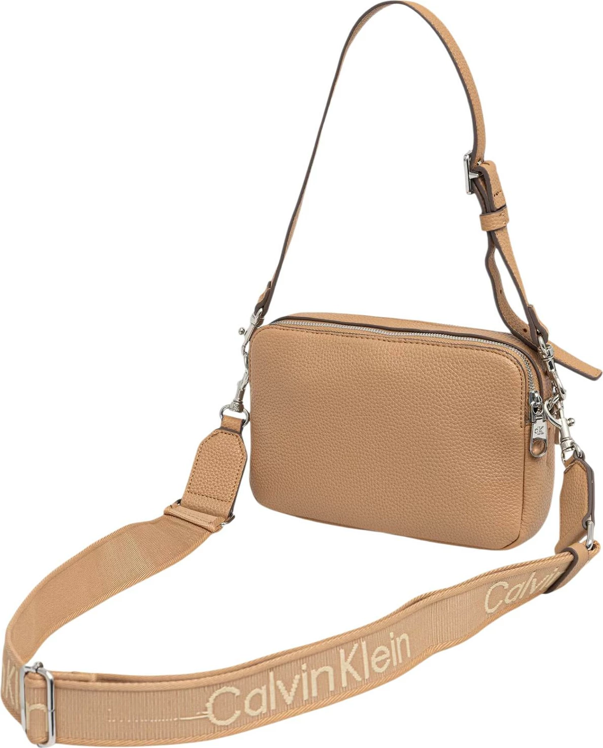 Çantë crossbody për femra Calvin Klein WEBBING 2X STRAP CAMERA BAG LV04F3656G, bezhë e çelët
