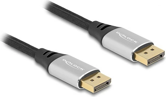 Kabllo DisplayPort DeLOCK DP 2.1, 1m, 16K@60Hz, 40Gbps, argjend/e zezë