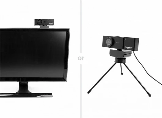 Webkamerë DeLOCK USB UHD 4K 30fps, 8MP, 110°, me mikrofon dhe tripod, e zezë